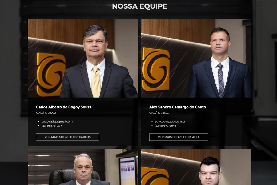 Página de perfil de advogado no site do CCG Advogados Associados